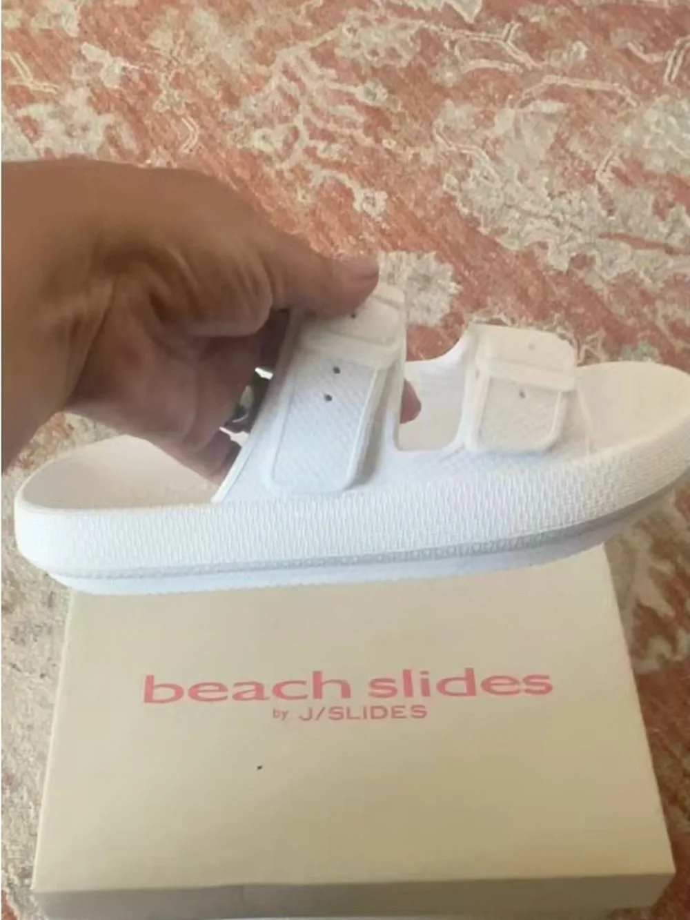 J/SLIDES White Double-Buckle Slide Sandals